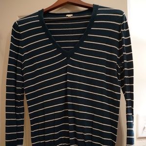 J. Crew Teal & White Stripe V-Neck Long Sleeve